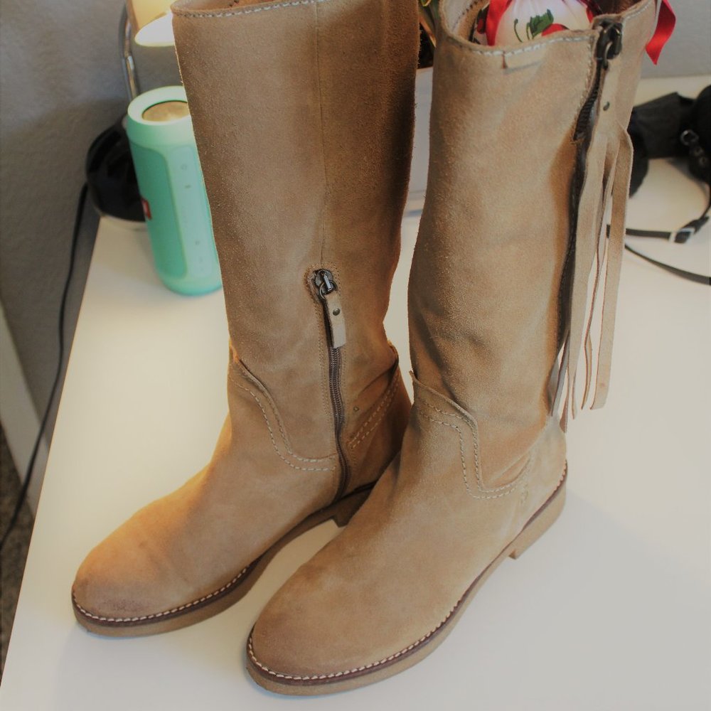 Sundance Calf-High Tan Suede Leather Boots, Women's Size 10